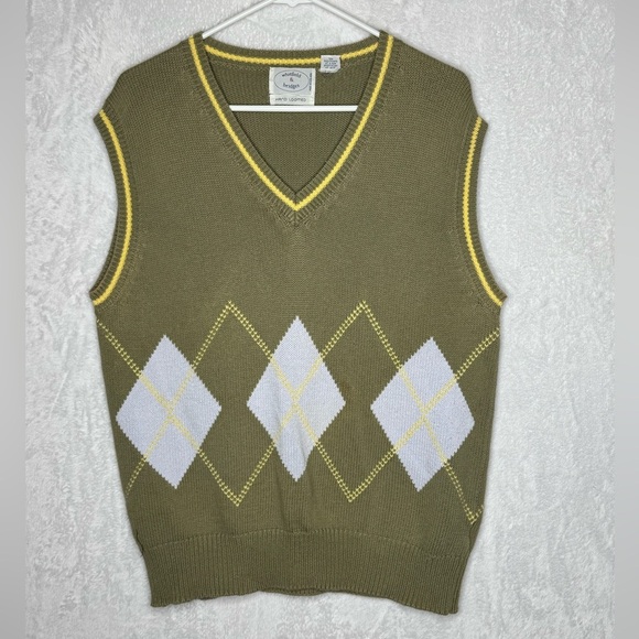 Whitfield & Bridges Cotton Argyle Sweater Vest Hand Loomed Preppy Old Money Ivy - Picture 1 of 8